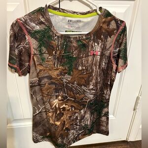 Under Armour Woodland Camo Tee with Pink Accent